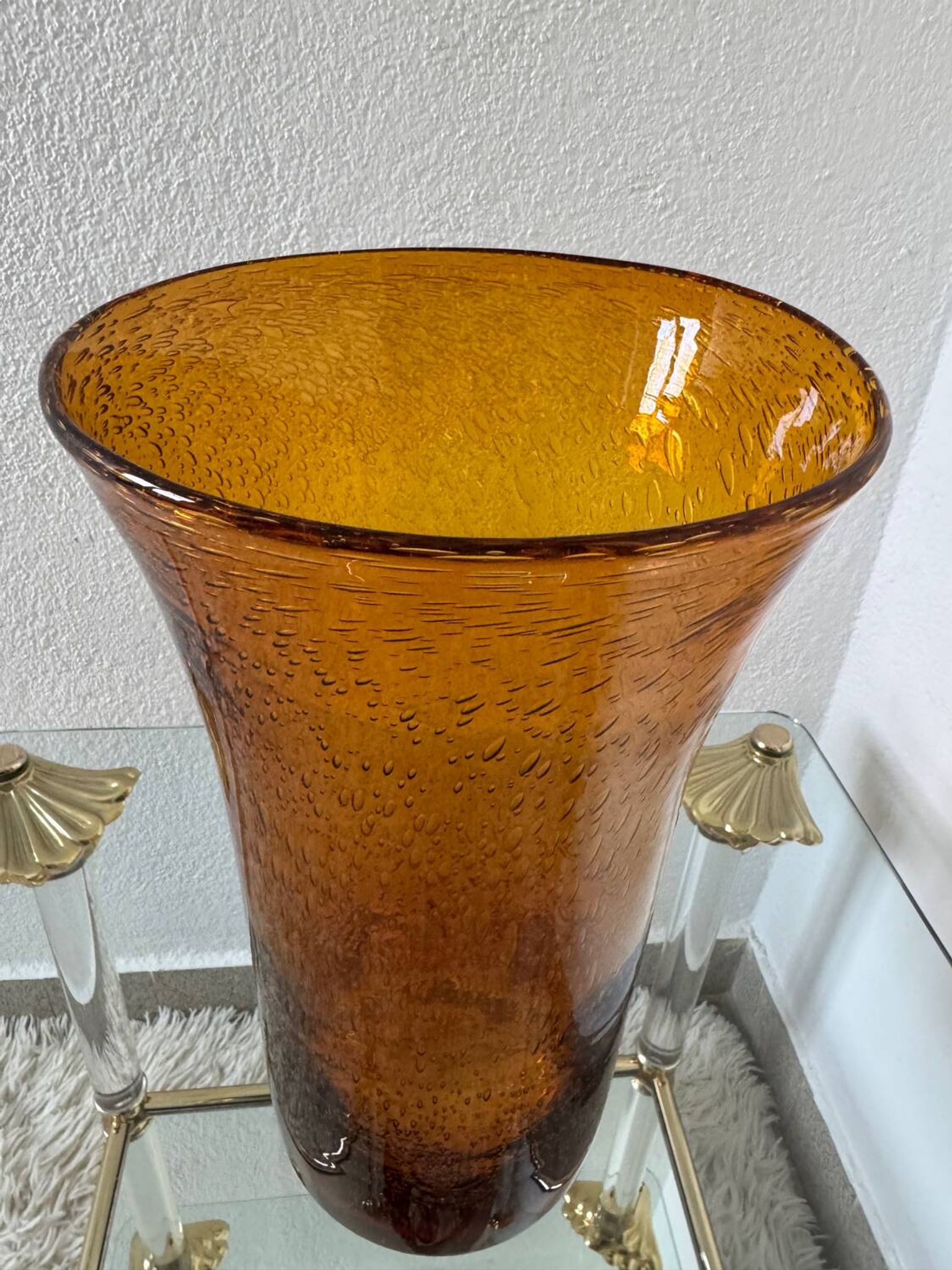 Large amber bubble glass vase from the 60s