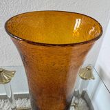 Large amber bubble glass vase from the 60s