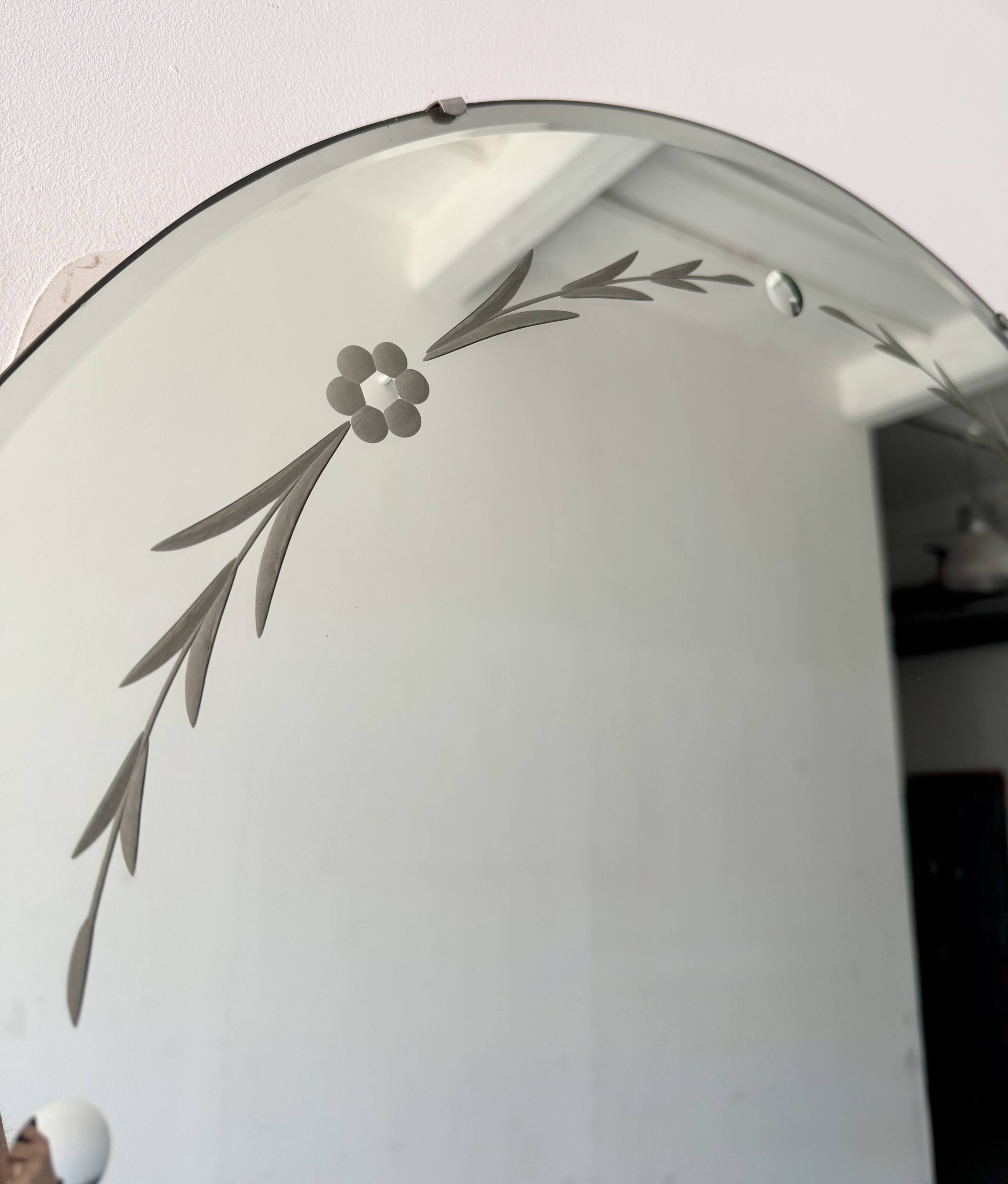 Miroir rond vintage sans cadre avec biseau