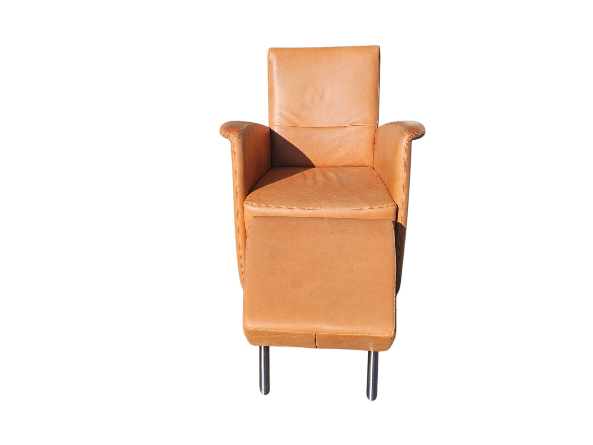 Armchair + matching ottoman – leather – 2000