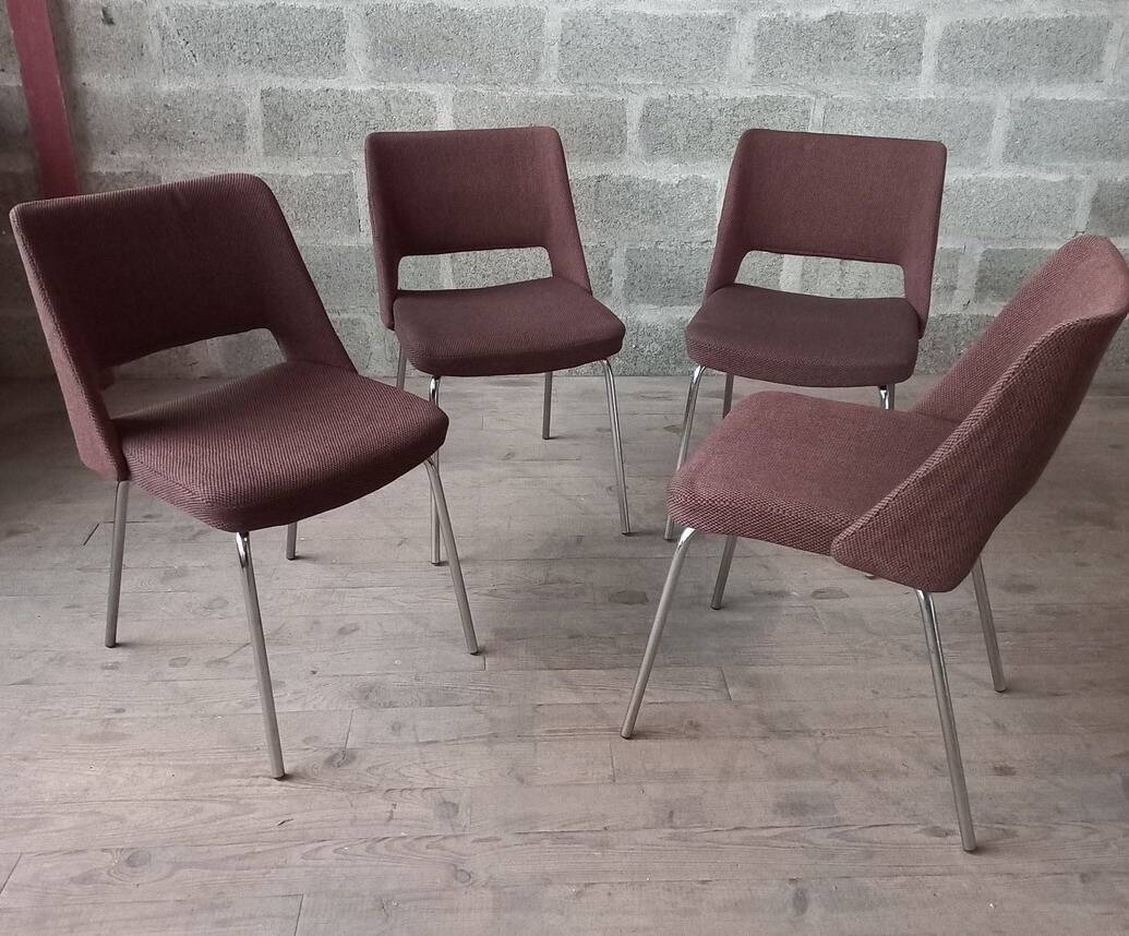 Série de 4 Chaises design années 60 chrome et tissus