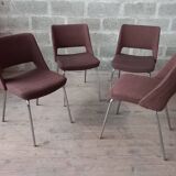 Set of 4 designer chairs from the 60s, chrome and fabrics