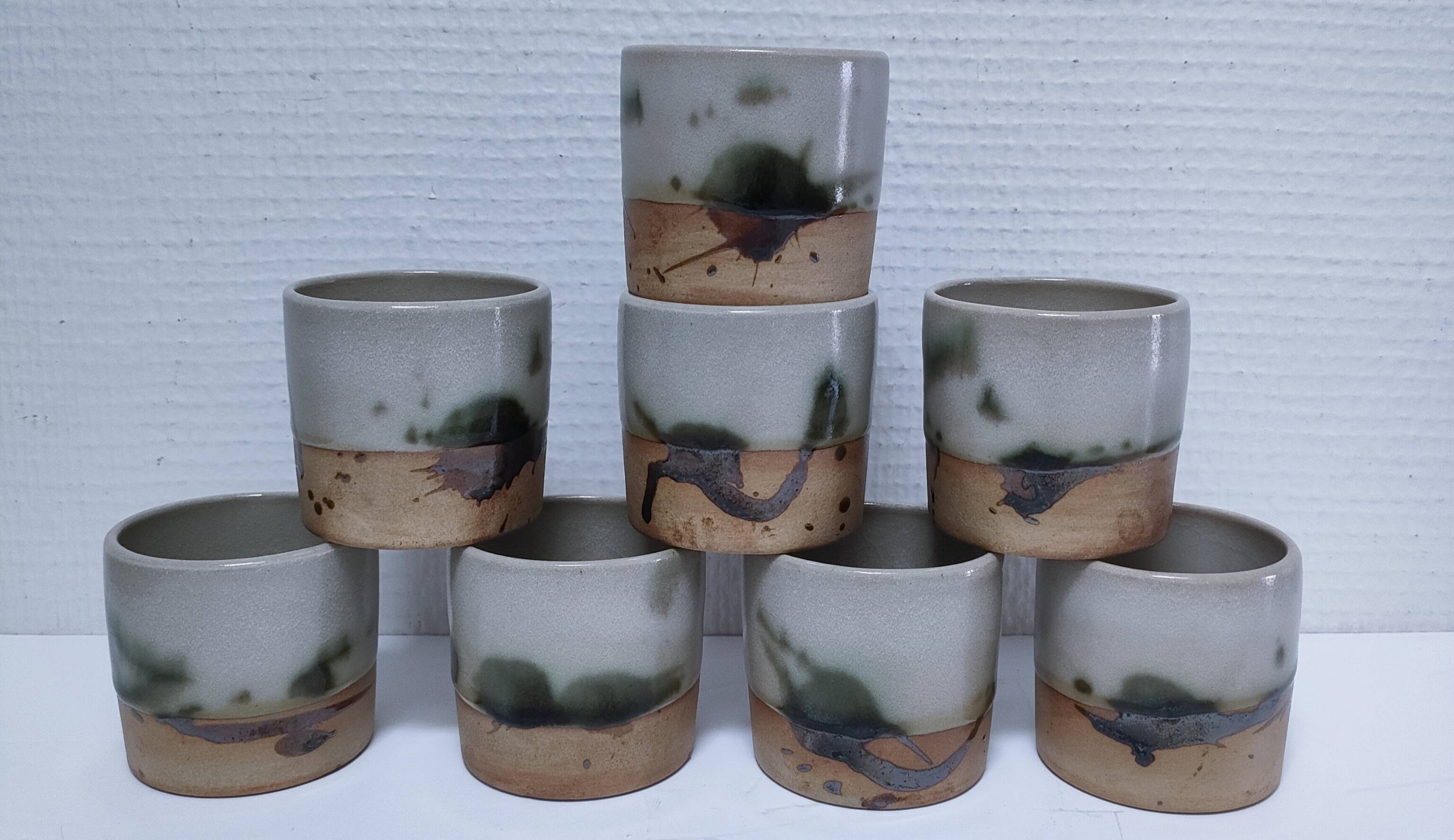 Eight ceramic glasses pottery la colombe Vallauris