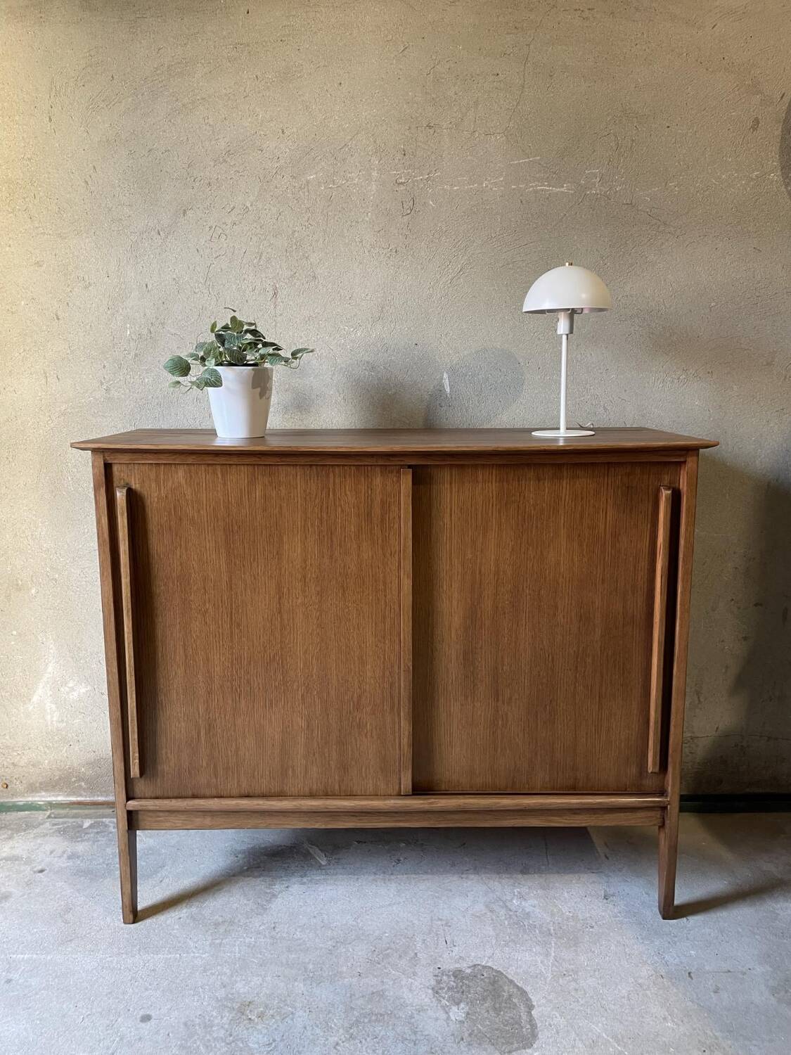 Vintage wooden sideboard sliding doors 60s