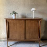 Vintage wooden sideboard sliding doors 60s