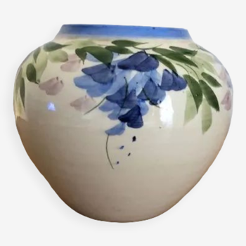 Vase forme boule fait main La couleur du temps décor fleurs et feuilles