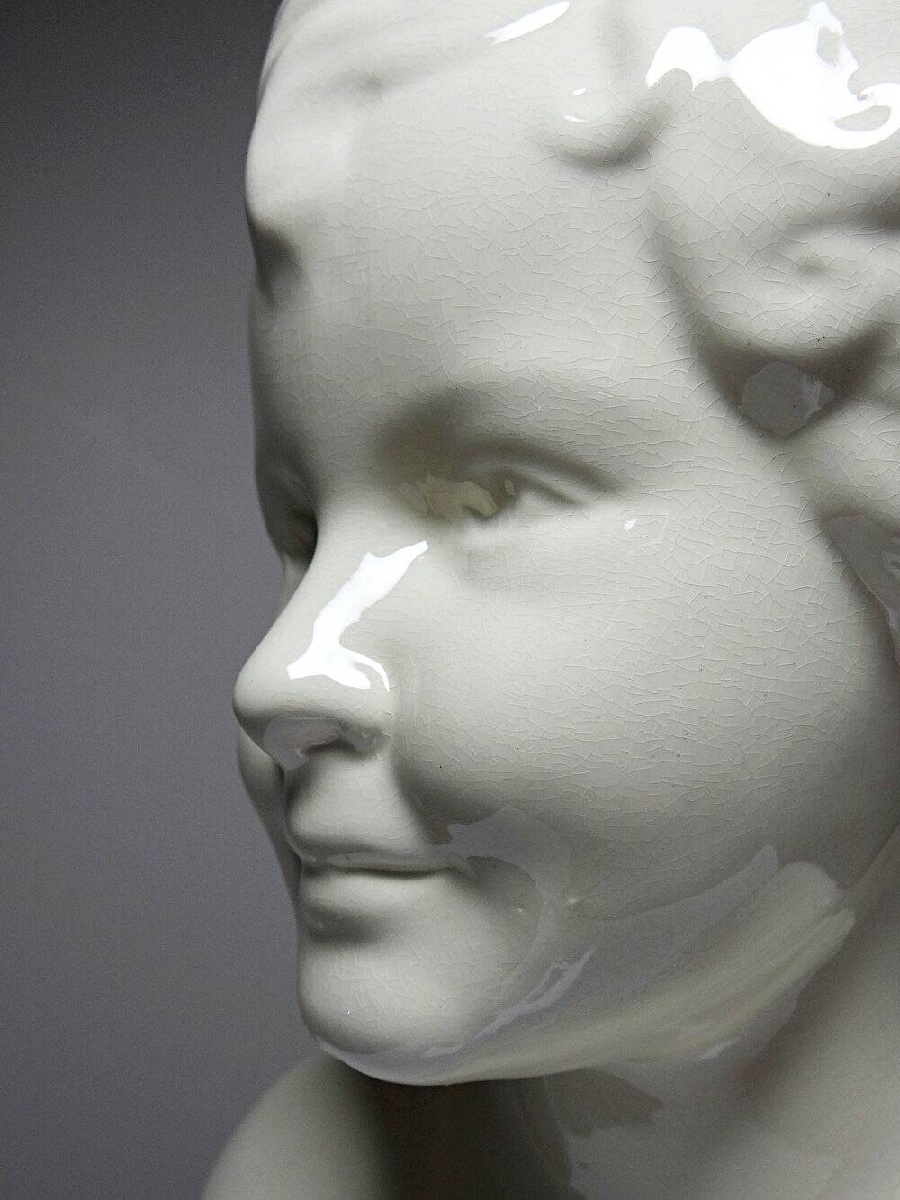 Large Art Deco faience bust from Sarreguemines, early period