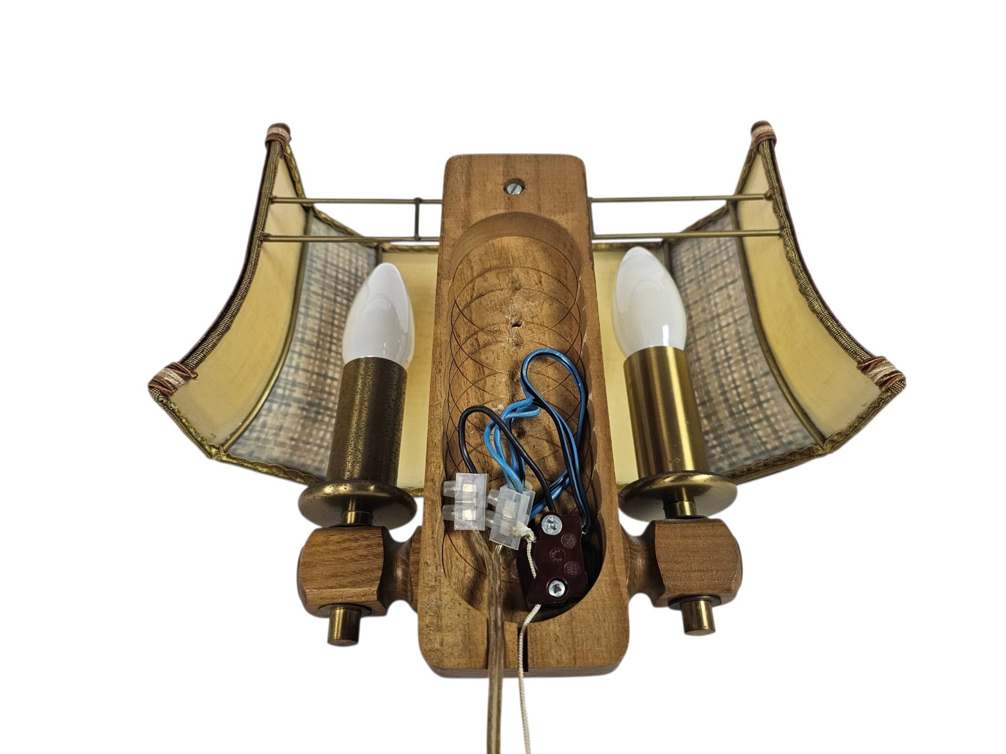 Herda Holland - pull-pendant wall lamp - wood - brass - 70s