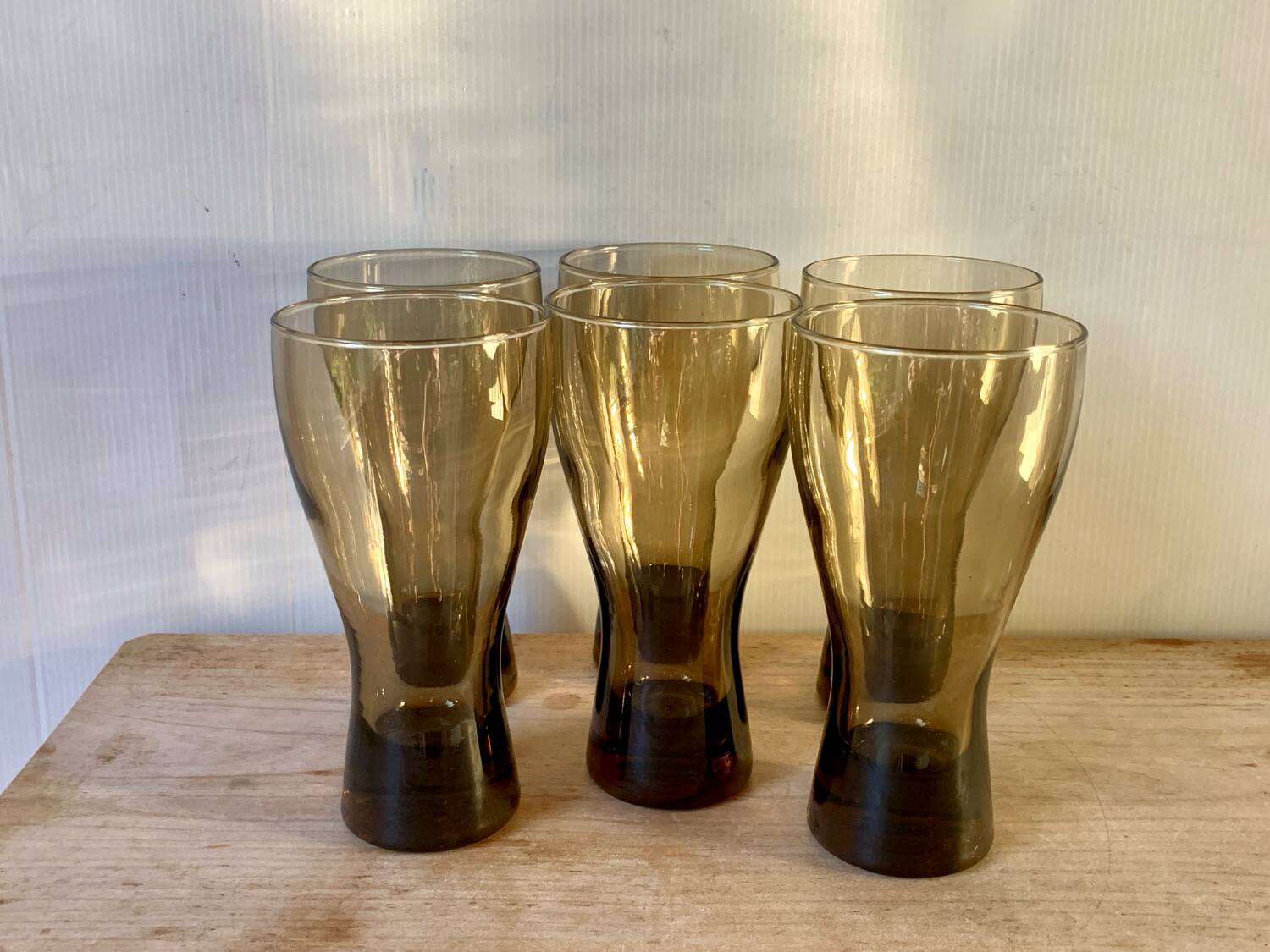 Six large smoked blown glasses 1970