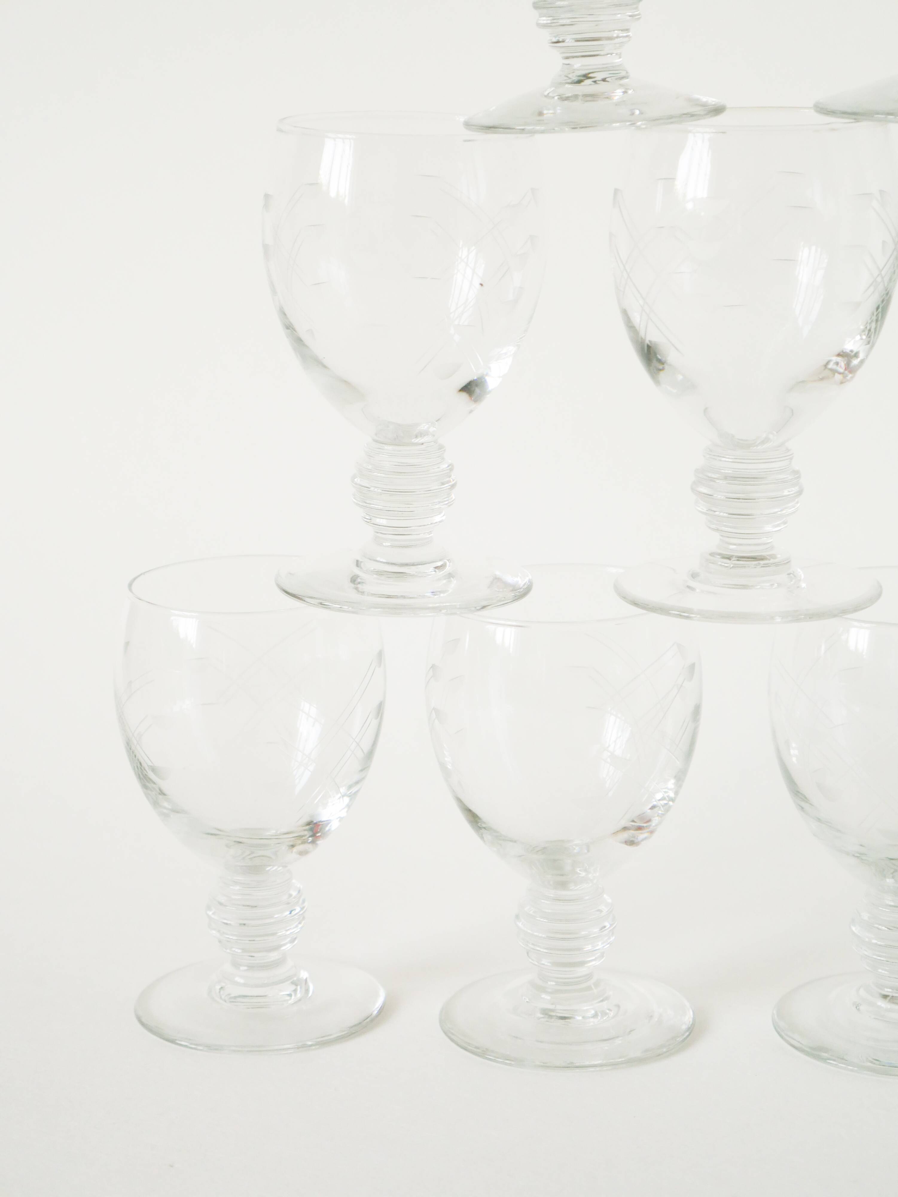 Set of 9 liqueur glasses with engraved crystal stems, Art Nouveau 1910