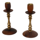 Pair of Scandinavian teak and brass candle holders