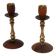 Pair of Scandinavian teak and brass candle holders