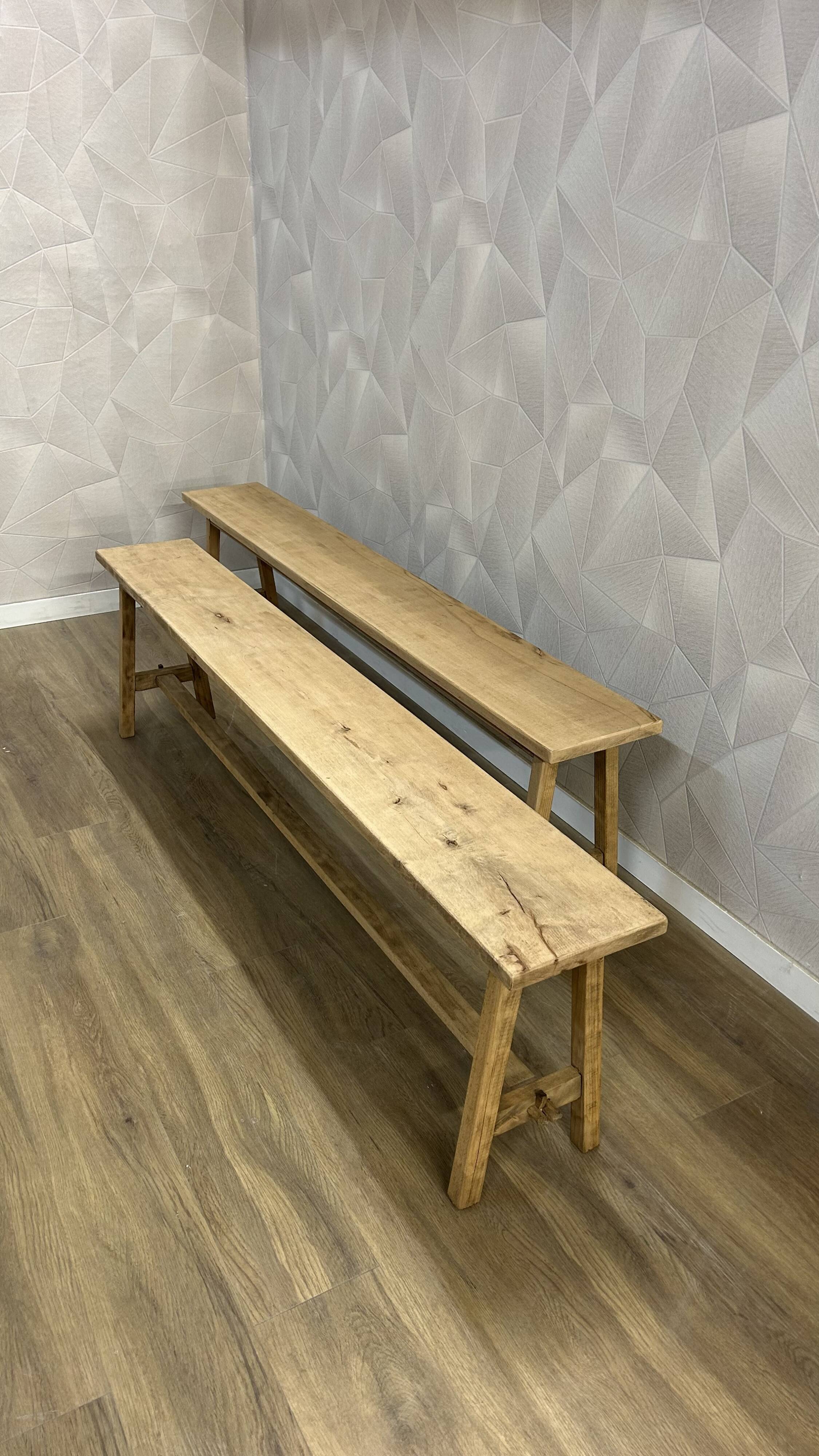 Pair of solid wood farmhouse benches (alder)