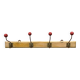 Vintage wooden wall coat rack - 4 red ball coat hooks