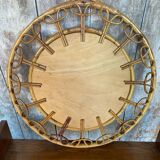 Ancien Miroir en Rotin Bambou Années 50 Vintage