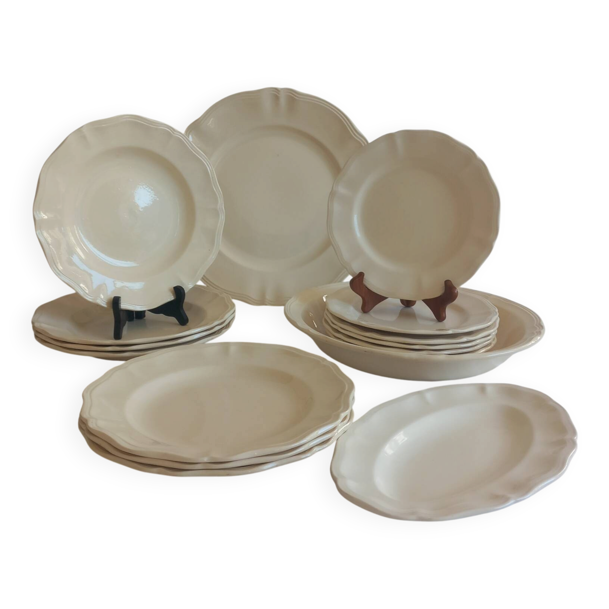 Old Sarreguemines Ivory Carved Service