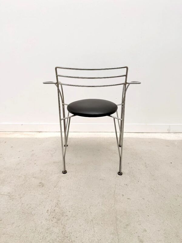 Chaise ''Lune d'argent'' de Pascal Mourgue pour Fermob en chrome et skai, France 1980