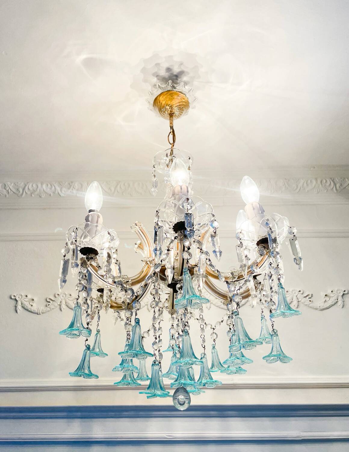 Lustre Marie-Thérèse en cristal et verre de Murano bleu