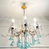 Lustre Marie-Thérèse en cristal et verre de Murano bleu