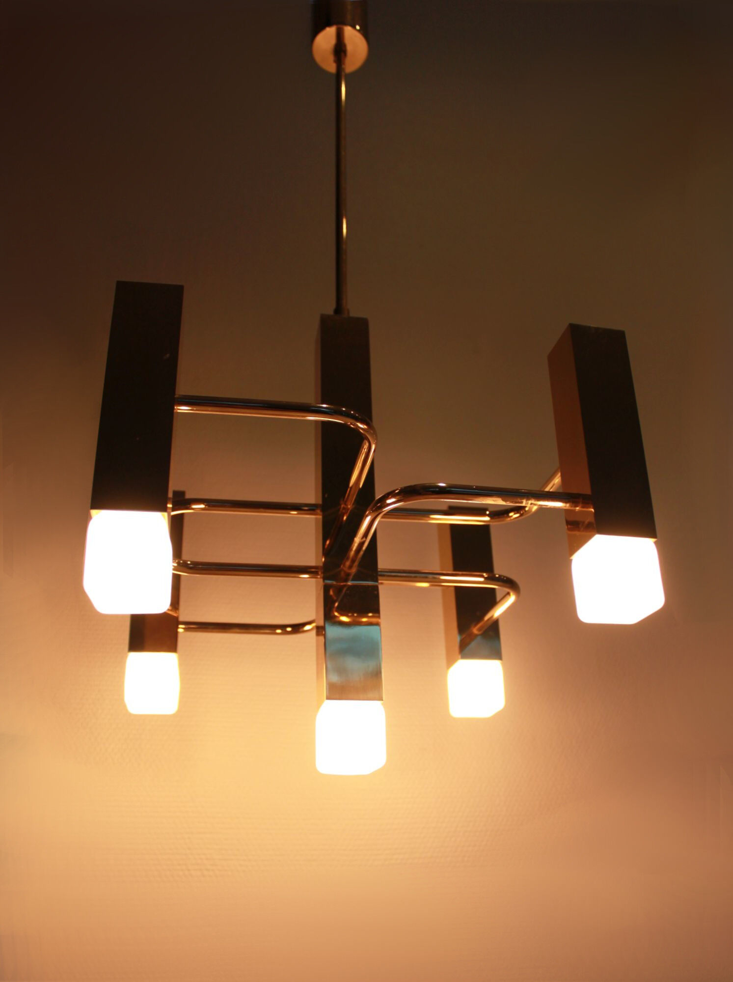 Sciolari chandelier, 5 square lights, 1970