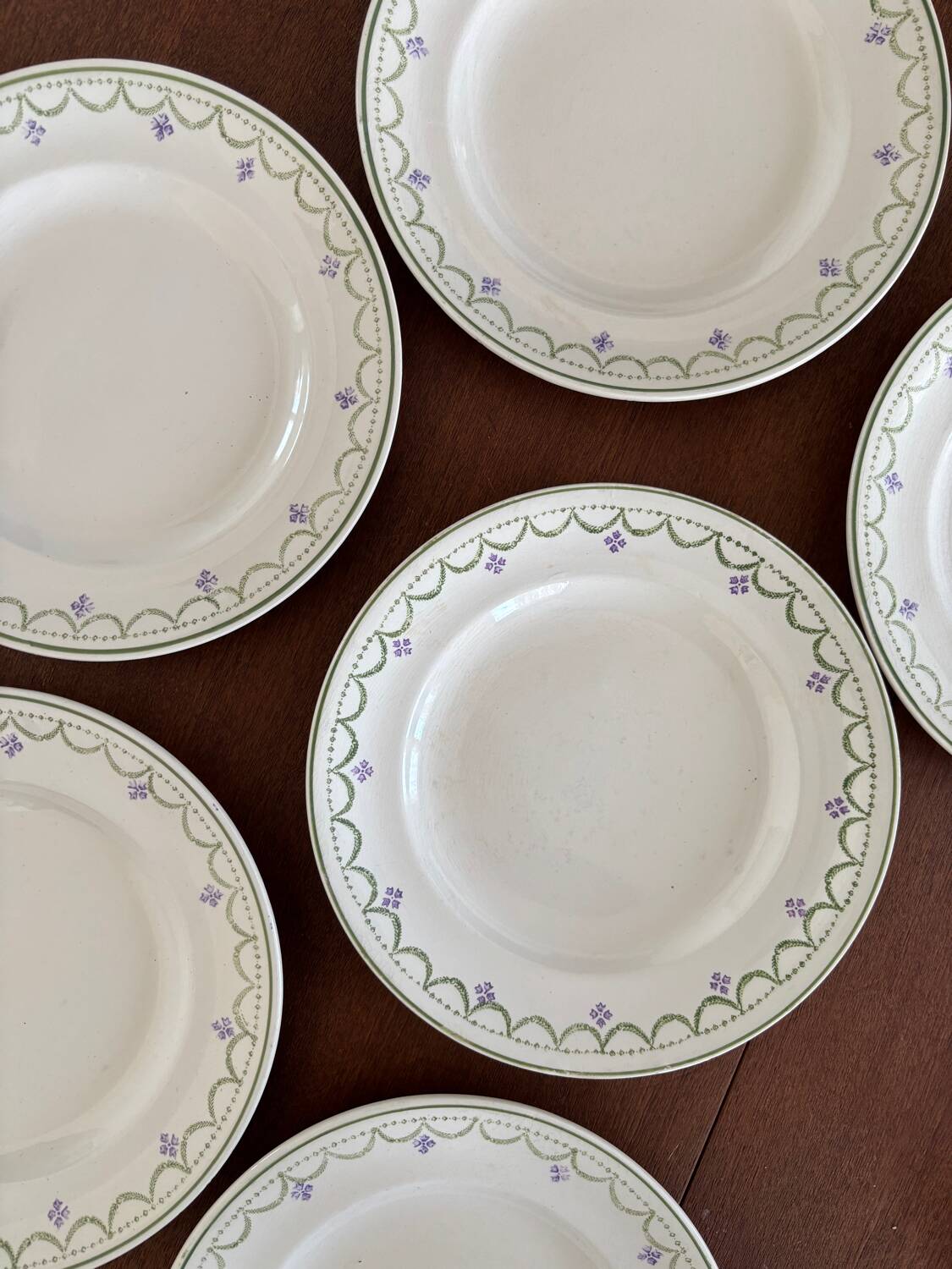 1900s Set of 6 vintage earthenware flat plates, Violetta model by Longwy