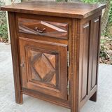 Art Deco chest of drawers in solid wood, dark satin oak finish, 1 door