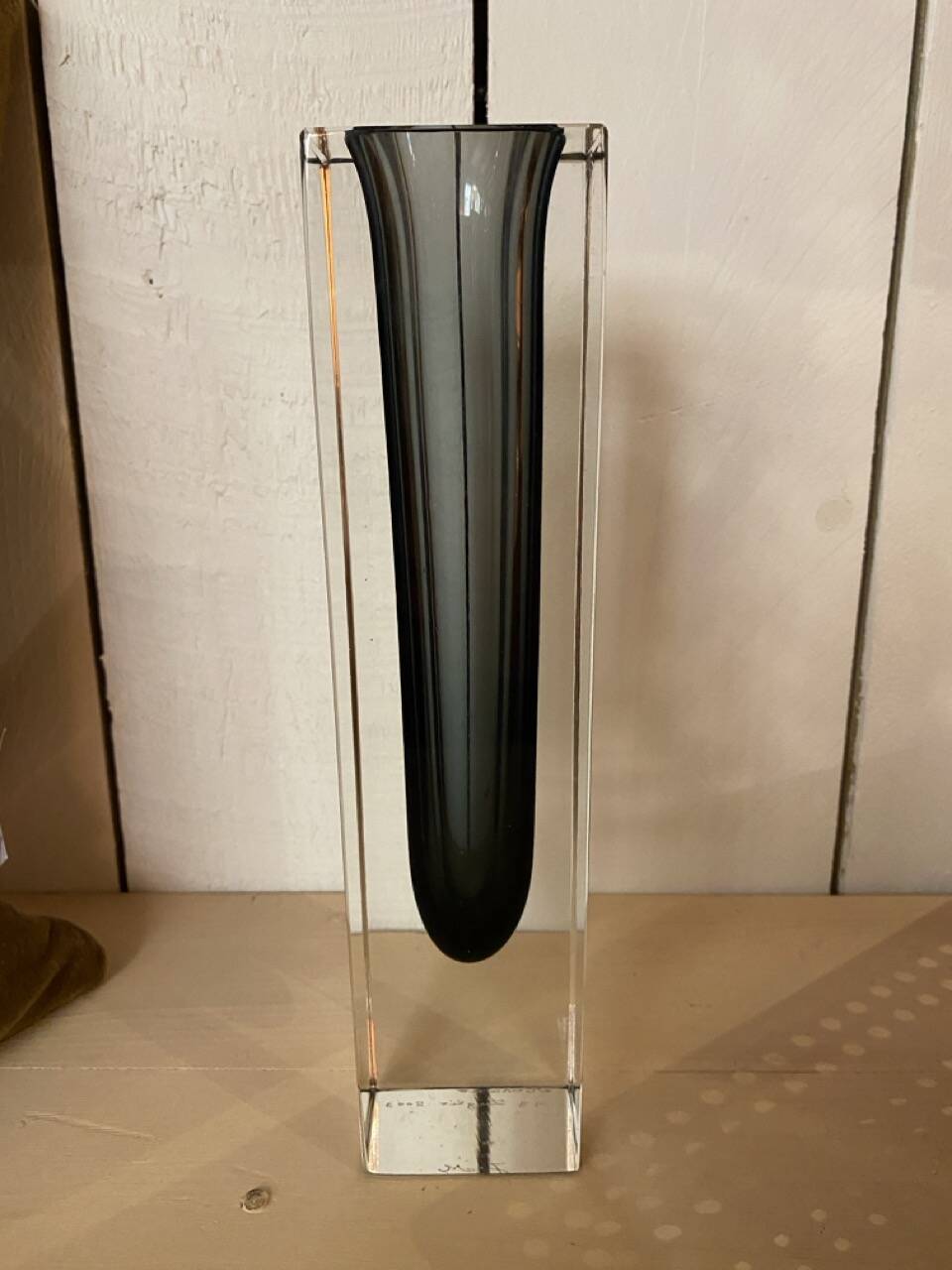 Murano vase in blown glass, smoked and crystal.