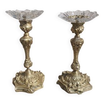 paire bougeoirs bronze