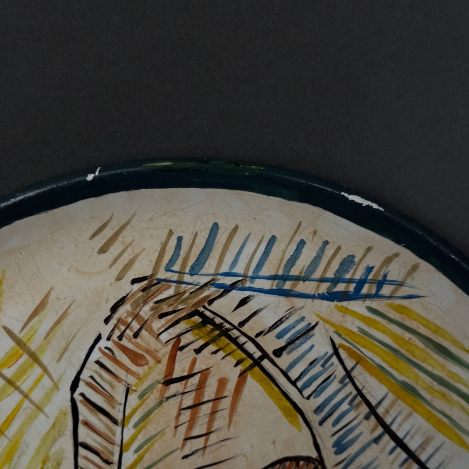 Ceramic plate 1960 female face monogram CD