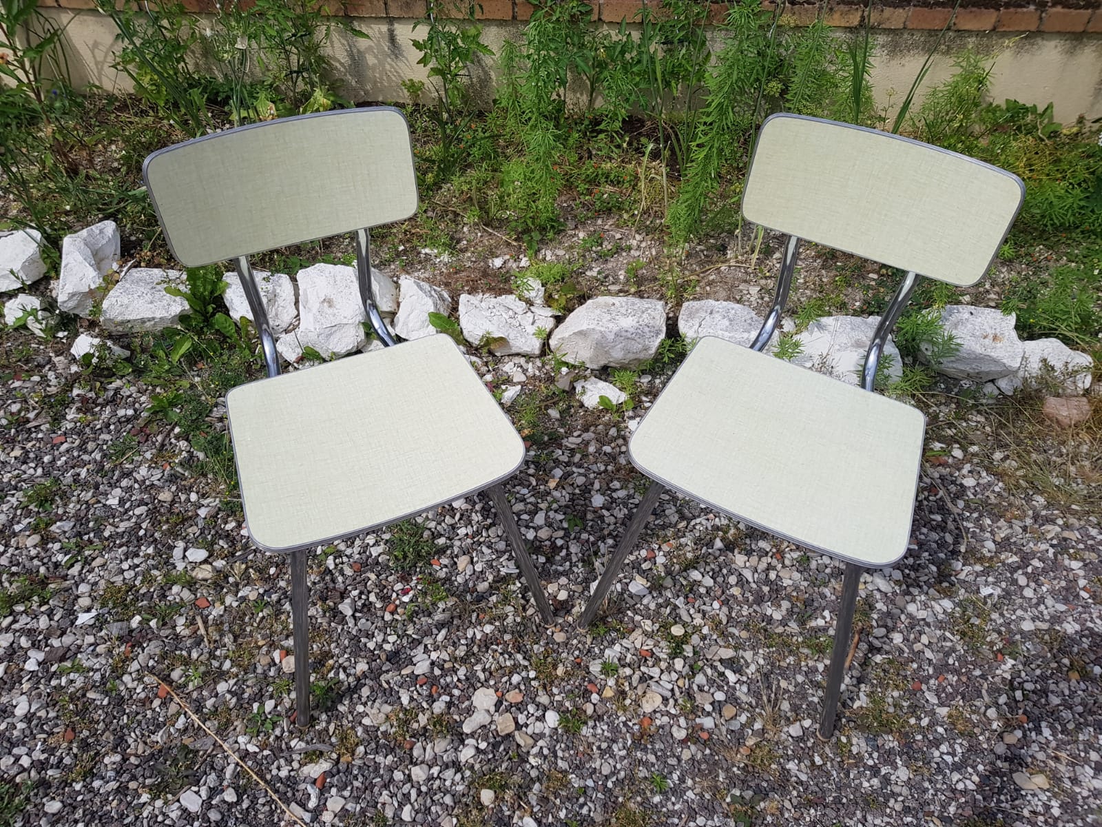 Pair plastilux chrome metal chair & formica + plate 50s vintage