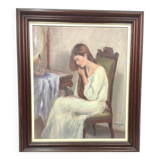 Jeune fille se peignant les cheveux 1984 signé, Portrait