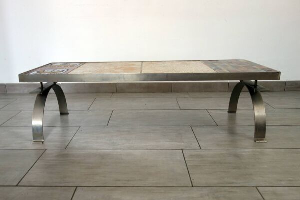 Table basse en céramique et acier brossé par Jean Gregorieff pour Roche Bobois