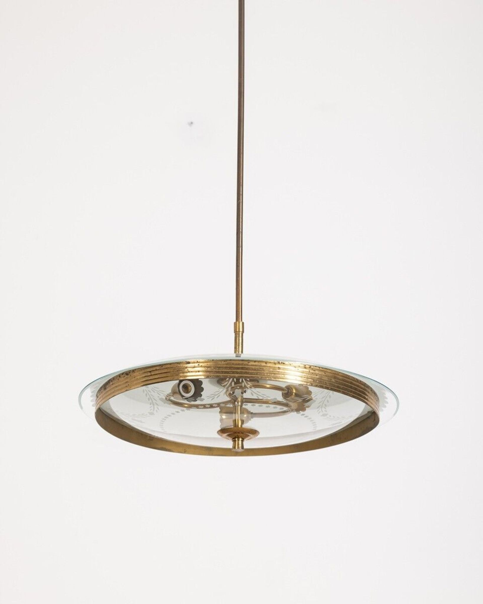 Lustre vintage des années 50 en verre et laiton design italien