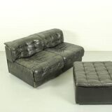 De Sede DS-11 modular lounge set – black leather, 1970s Swiss design