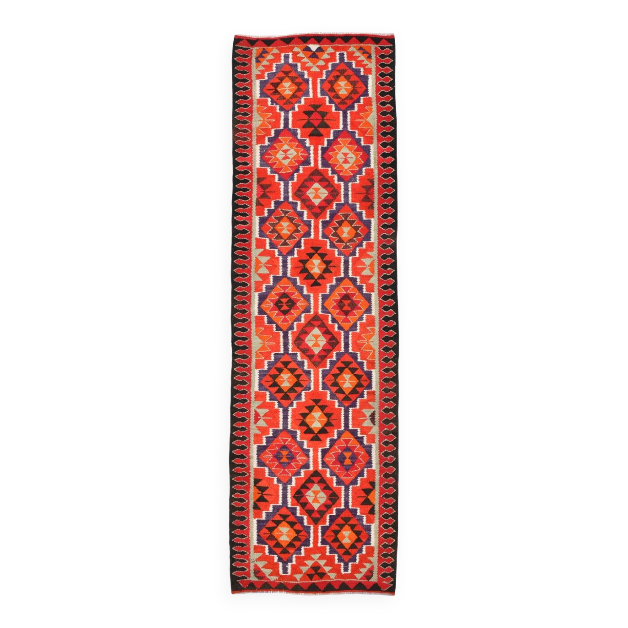 Vintage Orange & Blue Tribal Kilim Runner Rug, 95x320Cm