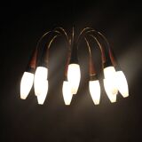 1960s Rupert Nikoll Brass and Teak Opaline Glass Chandelier ,Austria