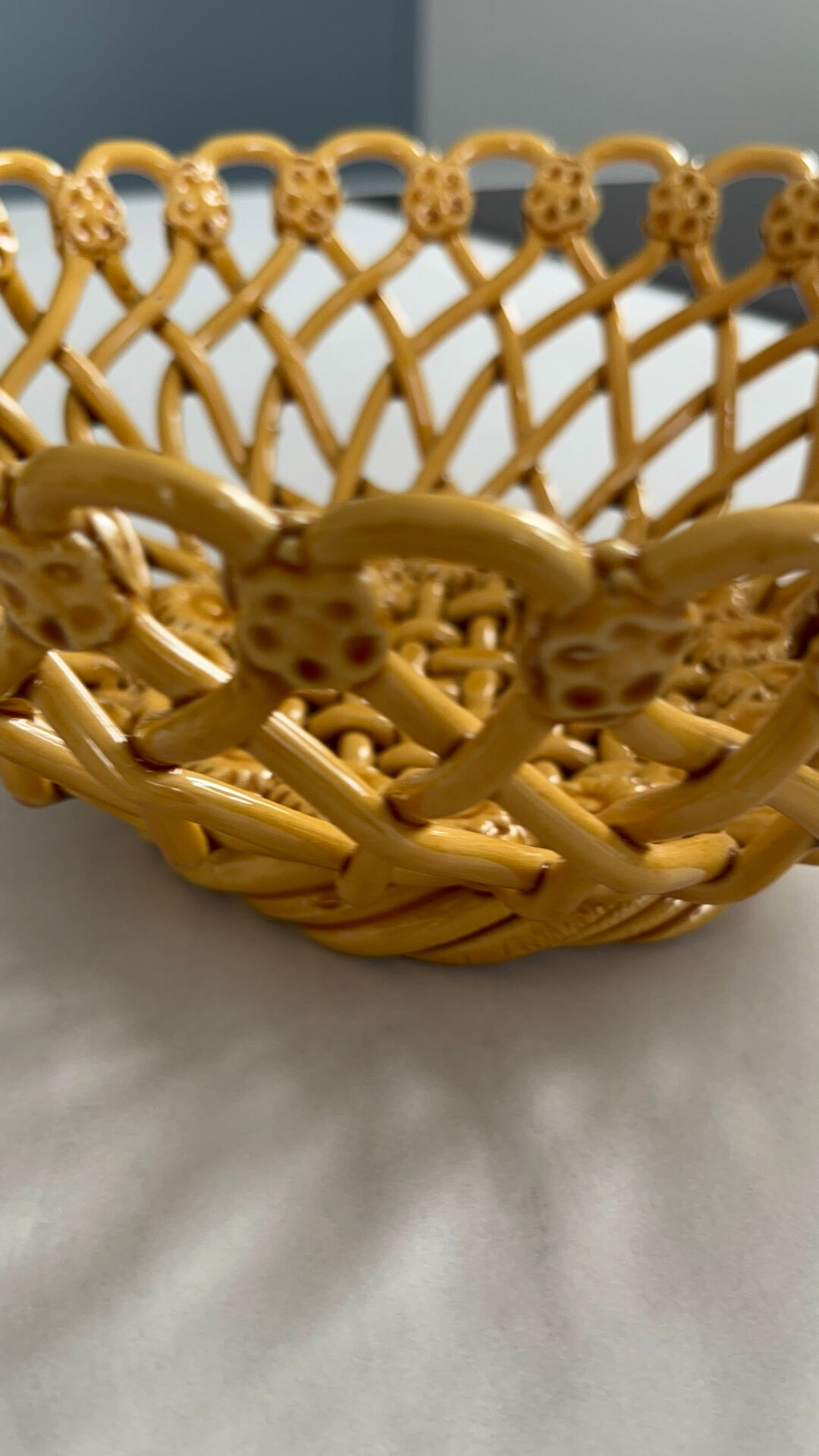 Pichon Uzès handmade ceramic basket – Yellow ochre openwork basket