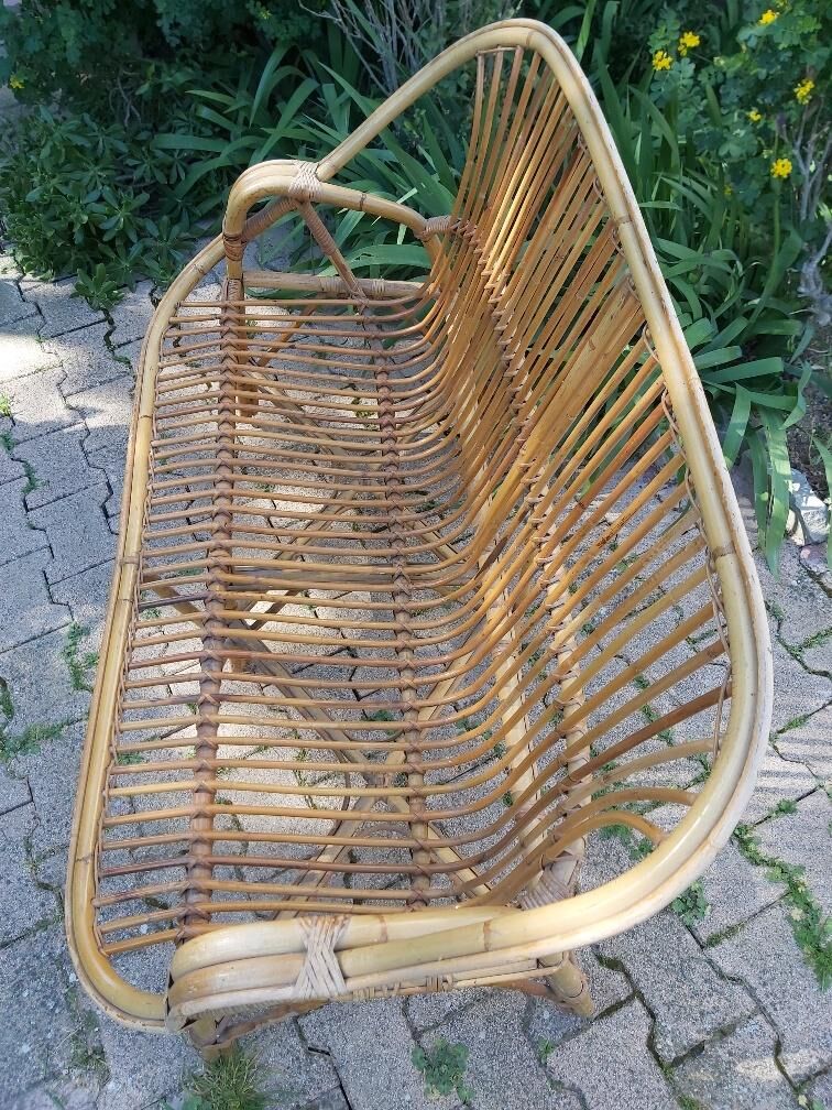 50s rattan bench