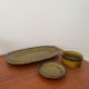 Vintage ceramic set Gien khaki serving dish and 2 ramekins.