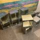 Modular bookcase, shelves composed of cubes facets of glass desselles