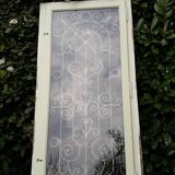 Window frame 179x88cm walnut oak wrought iron grille opening glass panel