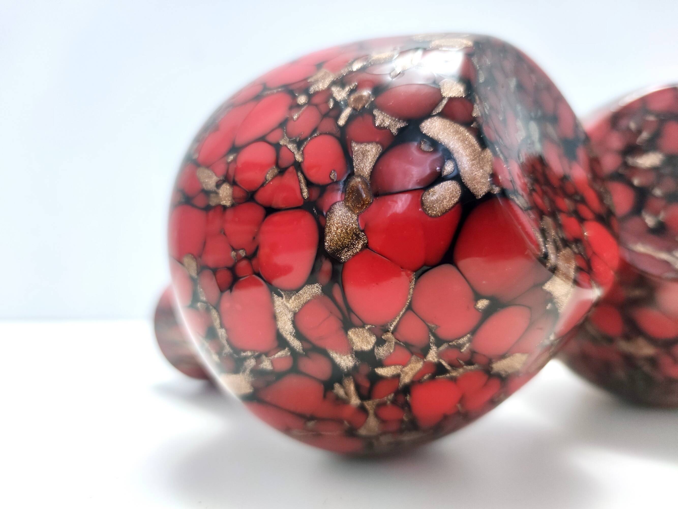 Black and Red Murano Glass Vases by Vincenzo Nason with Bronze Aventurine Glass