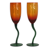 Duo de verres soufflés à la main orange