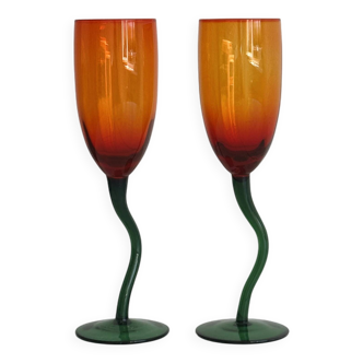 Pair of hand-blown orange glasses