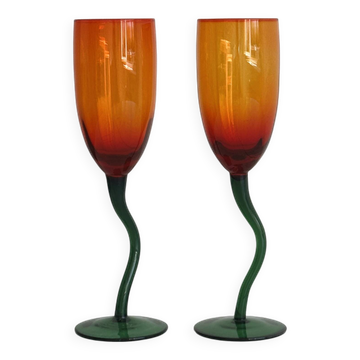 Duo de verres soufflés à la main orange