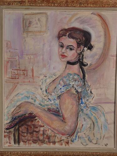 Portrait jeune femme Vincent Roux 1928-1991 huile sur panneau 83x72 cm SB