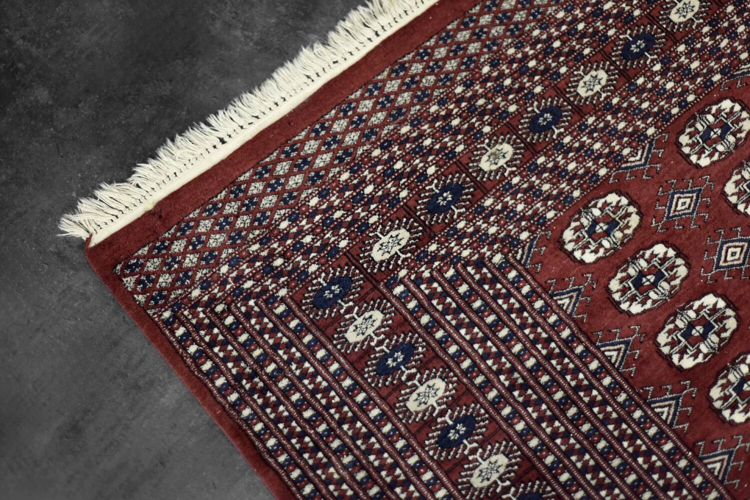 Handwoven red Boukhara oriental rug, 1960s