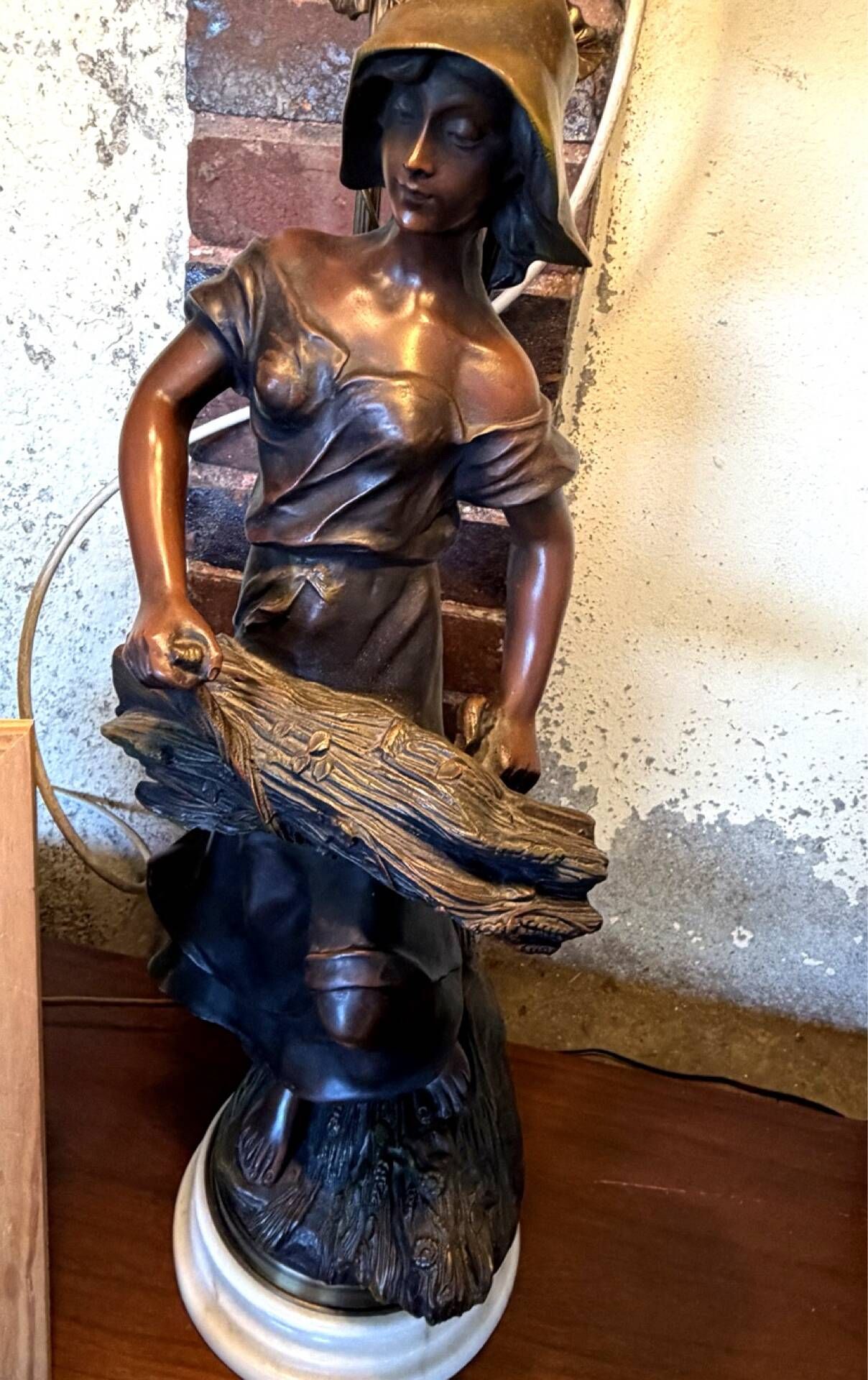 Art Nouveau lamp signed Rousseau – Large woman sculpture –