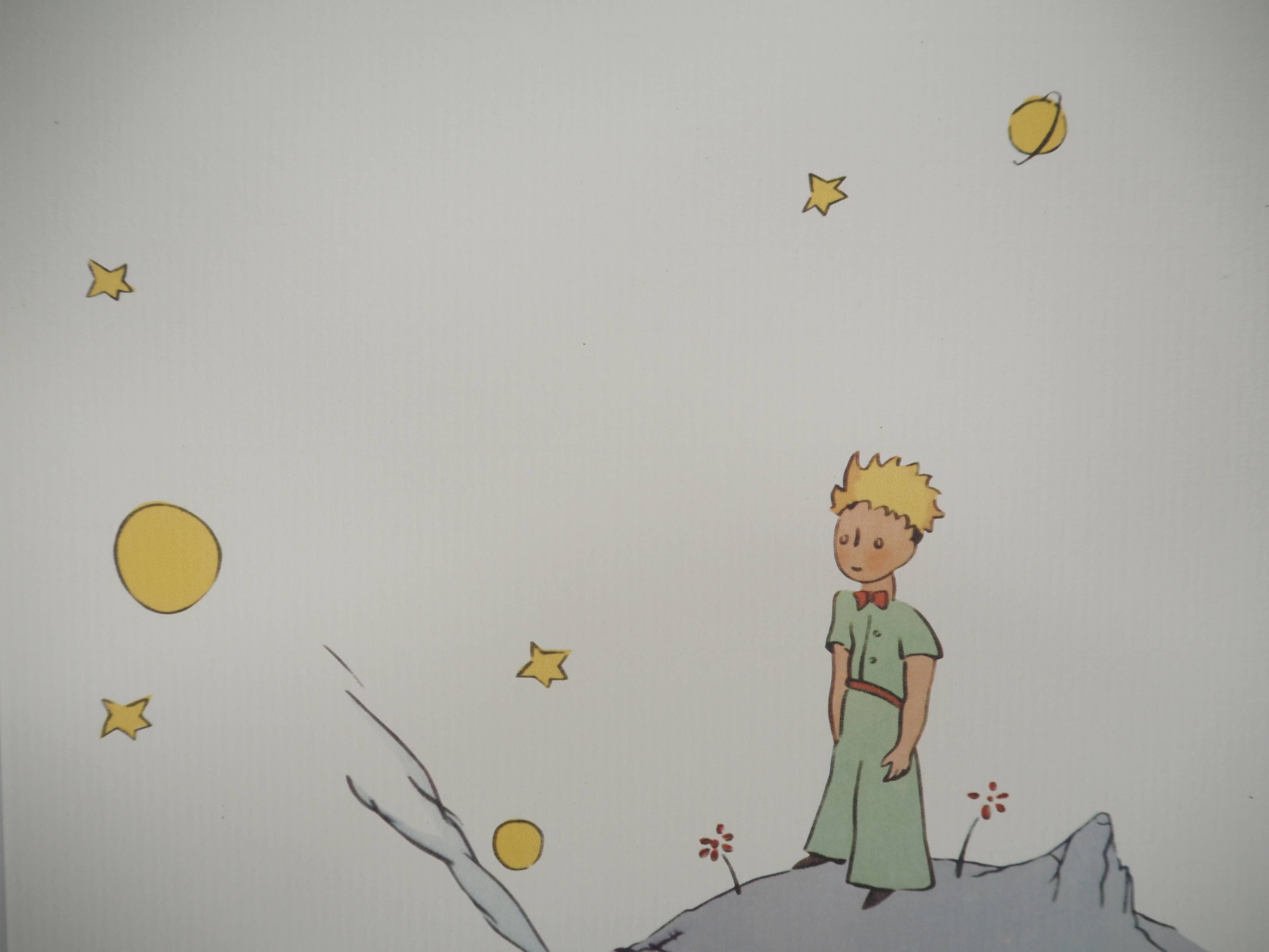 Antoine de Saint-Exupéry: The Little Prince on the asteroid, lithograph