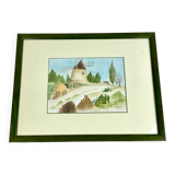 Tableau aquarelle cadre en bois